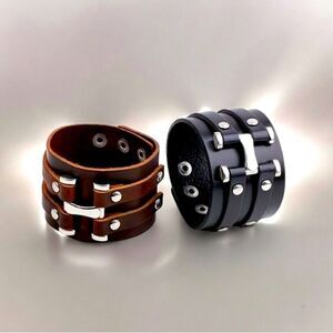 Men’s Accessories l Brown or Black Leather Bracelet, Wristband l Adjustable New